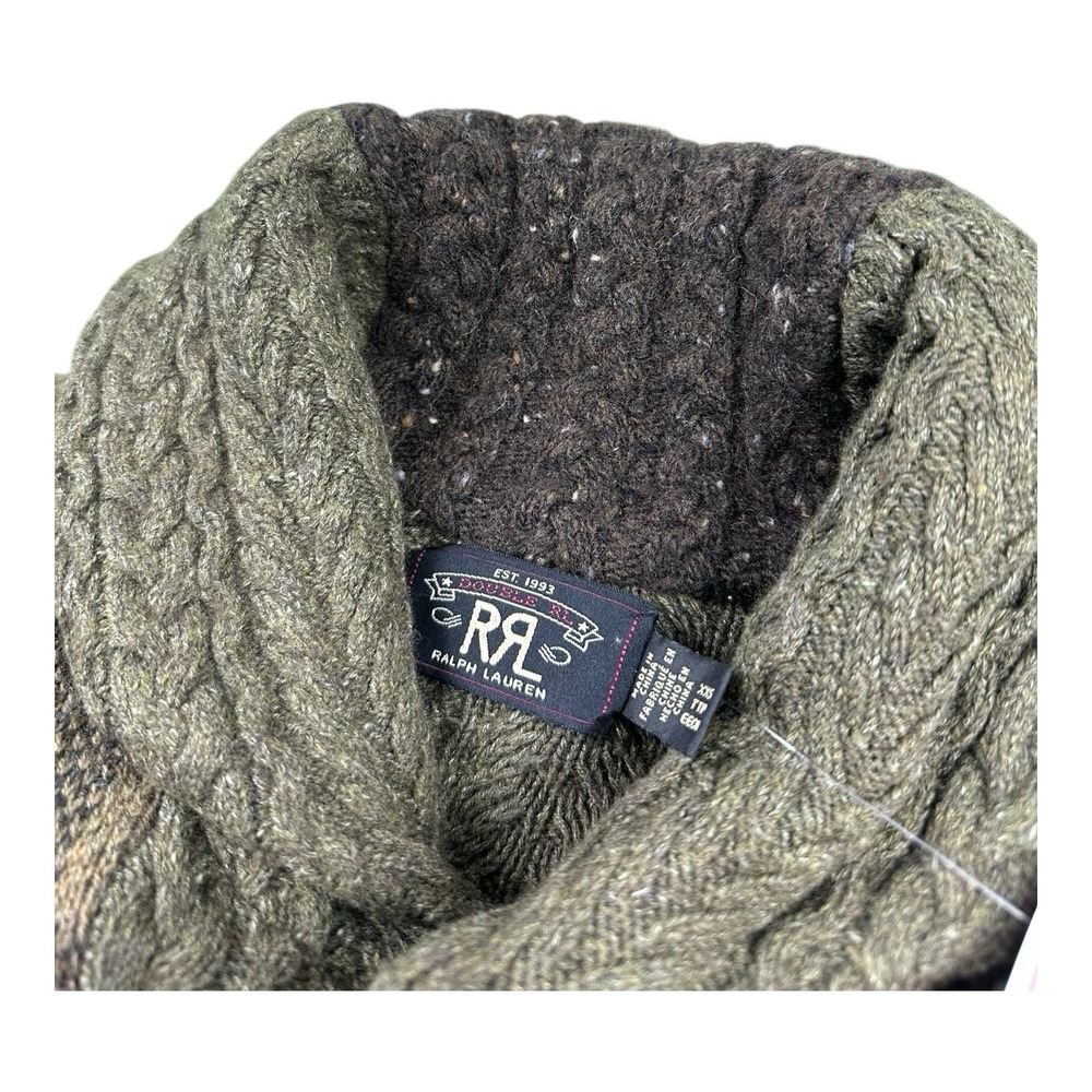 RRL Ralph Lauren Green Wool Linen Patchwork Men's Heavy Cardigan Size XXS NWT‎ - Picture 4 of 9